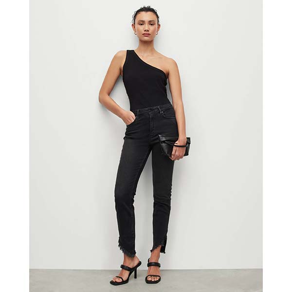 Allsaints Australia Womens Dax Mid-Rise Asymmetric Hem Jeans Black AU02-867
